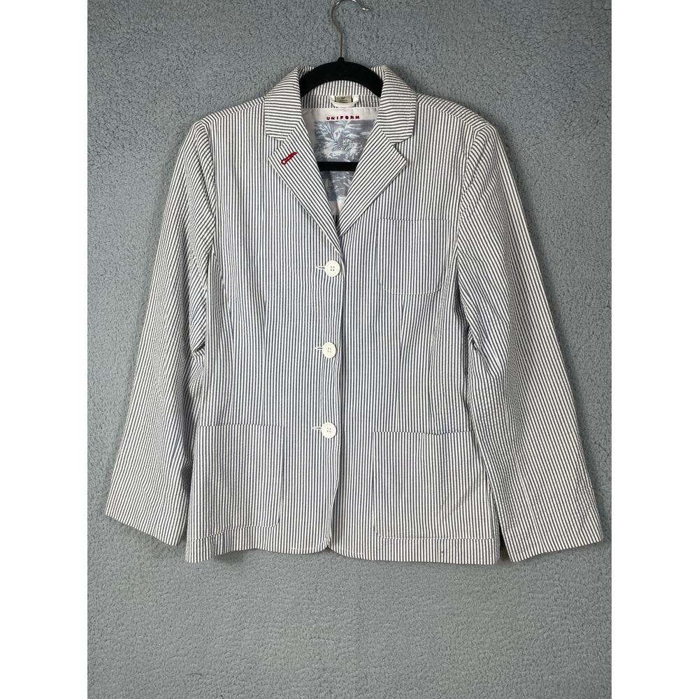 Uniform Womens Blue White Striped Seersucker Cotton Lightweight Blazer Size 6P
